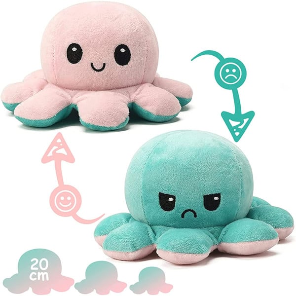 PELUCHE POLPO REVERSIBILE GIOCATTOLO FACCIA TRISTE FELICE
