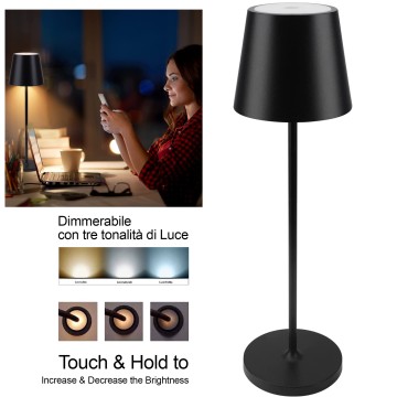 Ad trend Lampada da tavolo touch ricaricabile Moira in alluminio con  alimentatore e cavo USB nera d10,5 x h38 cm AD86548 8021785865488