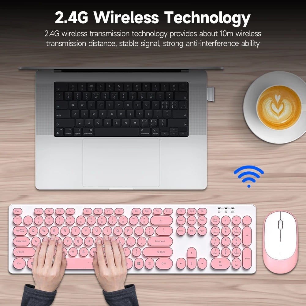 SET TASTIERA MOUSE SENZA FILI 2.4G COMBO KEYCAP TONDO PC LAPTOP TF770