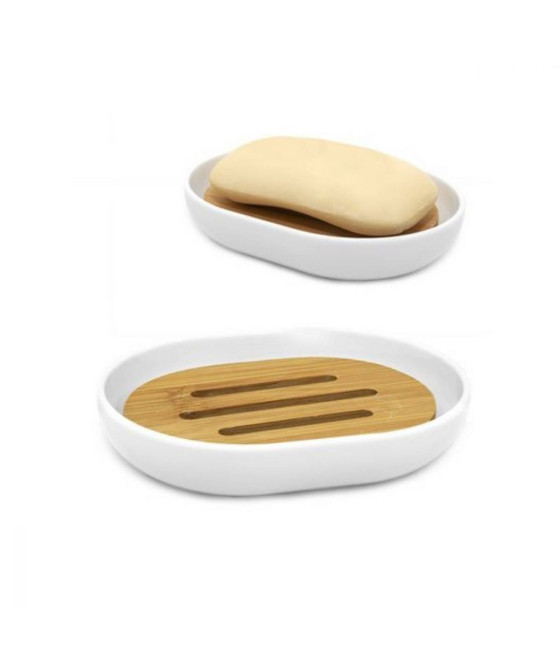 PIATTINO PORTA SAPONE SAPONETTA BIANCO LEGNO ACCESSORI BAGNO 69480
