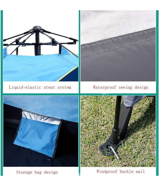 Tenda Da Campeggio Automatica 4 Persone Pop Up - Impermeabile 230x230x150 Cm, Doppio Strato, Protezione UV