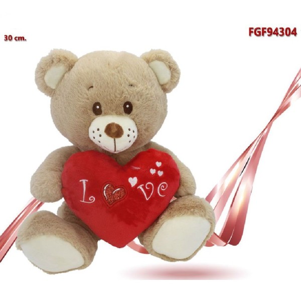 Orsetto in peluche con cuore rosso, Big Love, ca. 15 cm - Pazza Idea Regali