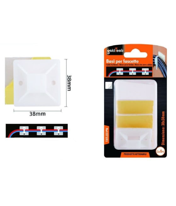 SET 6 PEZZI BASI PER FISSAGGIO FASCETTE SUPPORTO ADESIVO 38X38MM 57191