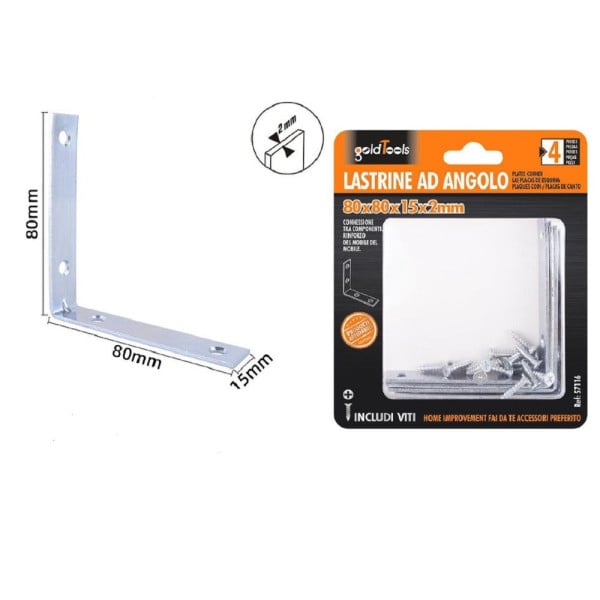 SET 4PZ LASTRINE AD ANGOLO ANGOLARE 80X80X15X2MM CON VITI MOBILI 57116