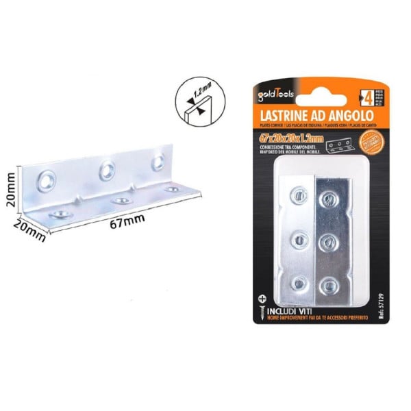 SET 4 PZ LASTRINE AD ANGOLO ANGOLARE 67X20X20X1.2MM VITI MOBILI 57129