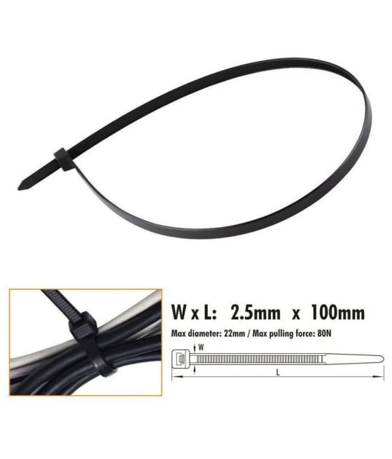 60 PZ FASCETTE CAVO NERO STRINGENTI IN PLASTICA NYLON 2.5X100 MM 92379