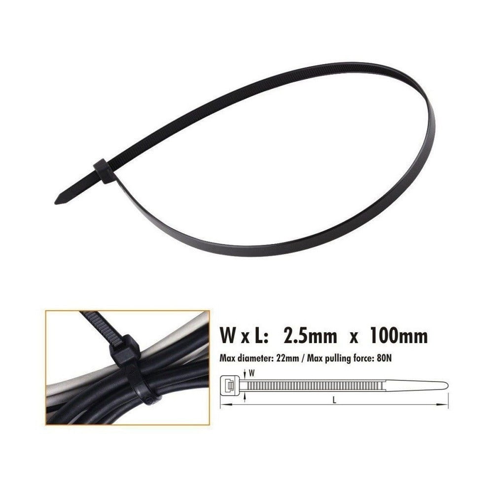 60 PZ FASCETTE CAVO NERO STRINGENTI IN PLASTICA NYLON 2.5X100 MM 92379