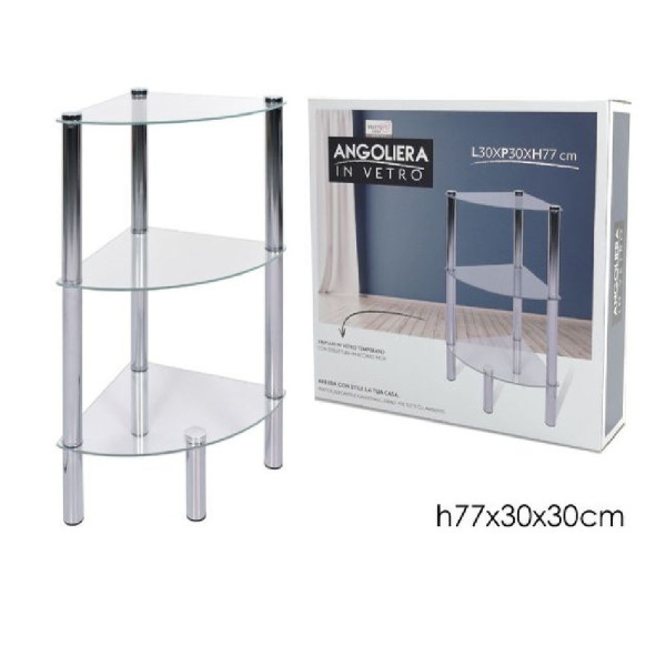 ANGOLIERA 3 RIPIANI SCAFFALE ANGOLARE IN VETRO 77 X 30 X 30CM 726110