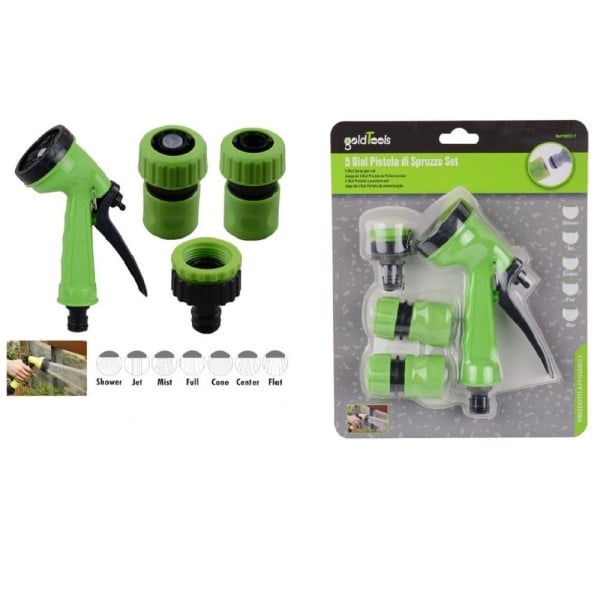 PISTOLA A SPRUZZO MULTIGETTO IRRIGATORE A 5 GETTI 3 RACCORDI GIARDINO