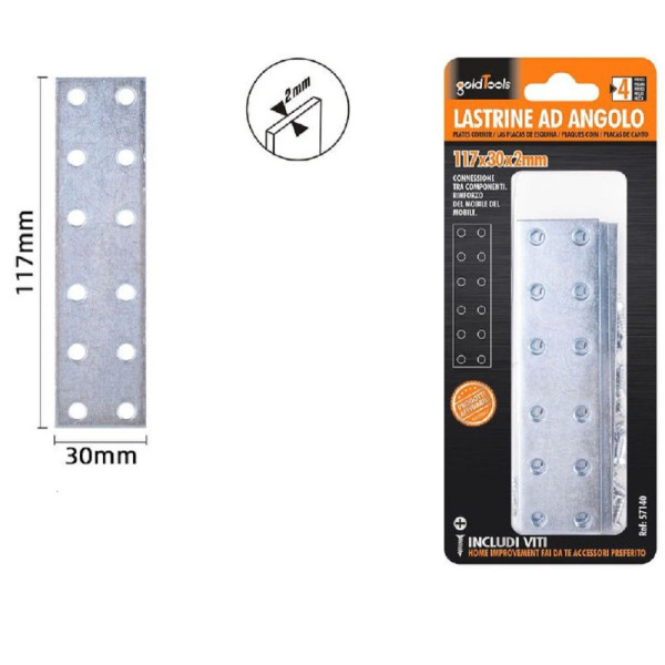 SET 4PZ LASTRINE PIASTRA DI GIUNZIONE 117X30X2MM CON VITI MOBILI 57140