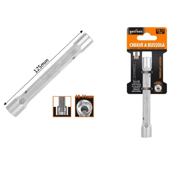 CHIAVE A BUSSOLA TUBO ESAGONALE 125 MM DOPPIE BOCCHE ESAGONALI 10-11MM