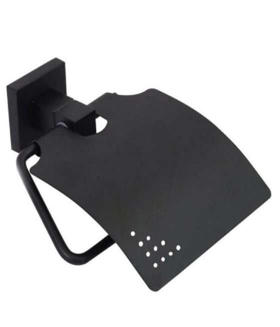PORTA ROTOLO CARTA IGIENICA MURO CON COPERCHIO BASCULANTE ACCIAIO NERO