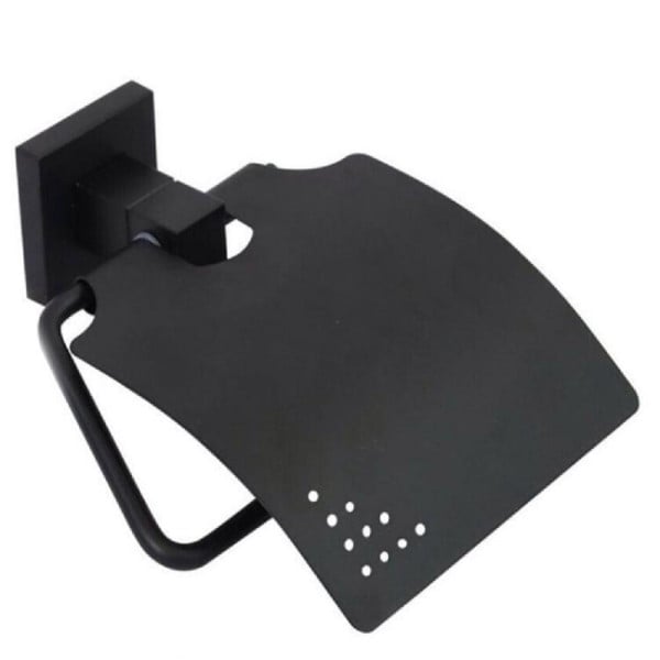 PORTA ROTOLO CARTA IGIENICA MURO CON COPERCHIO BASCULANTE ACCIAIO NERO