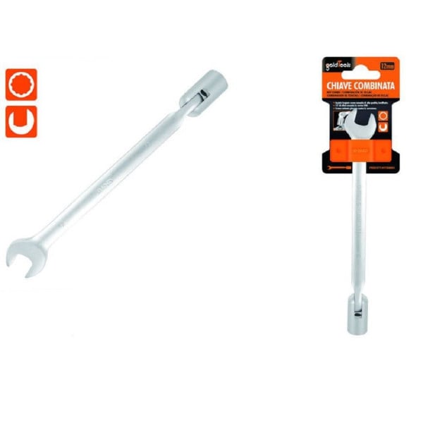CHIAVE COMBINATA 12MM FISSA BUSSOLA POLIGONALE CON SNODO CROMO VANADIO