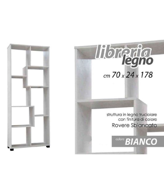MOBILE MODERNO LIBRERIA SCAFFALE 8 SCOMPARTI LEGNO BIANCA 70X24X178CM
