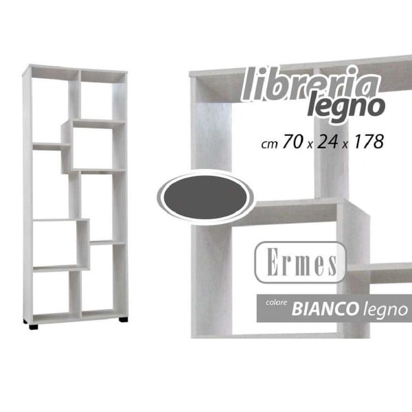 MOBILE MODERNO LIBRERIA SCAFFALE 8 SCOMPARTI LEGNO BIANCA 70X24X178CM