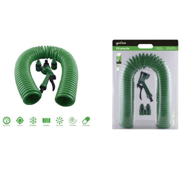 TUBO FLESSIBILE SPIRALE MOLLA 15MT CON PISTOLA GIARDINO POMPA 57519