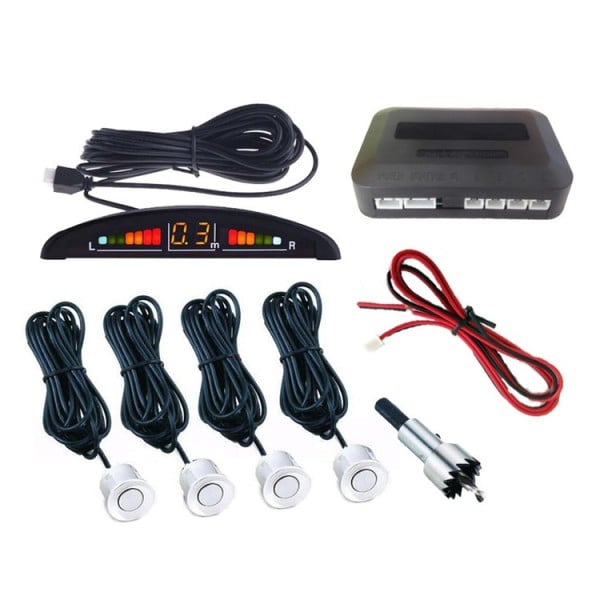 KIT 4 SENSORI DI PARCHEGGIO CON DISPLAY LED+SUONO GRIGIO CON CICALINO ACUSTICO