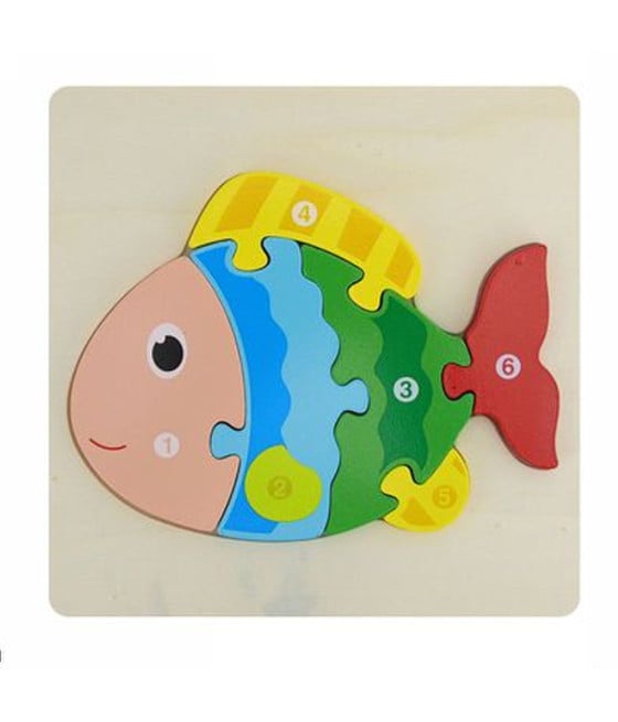 PUZZLE 3D LEGNO FORMA DI PESCE COLORATO GIOCO BAMBINI ANIMALI 07317