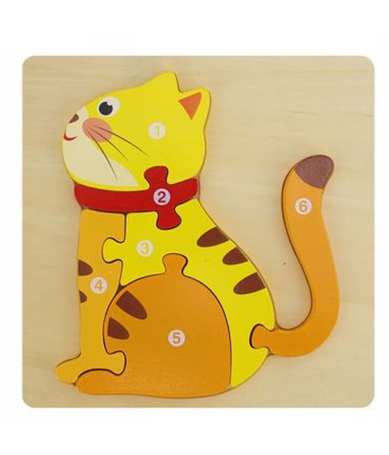 PUZZLE 3D BLOCCHI LEGNO FORMA GATTINO COLORATO GIOCO BAMBINI ANIMALI