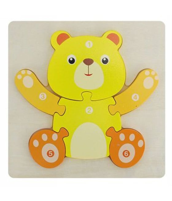 PUZZLE 3D BLOCCHI LEGNO FORMA DI ORSO COLORATO GIOCO BAMBINI ANIMALI