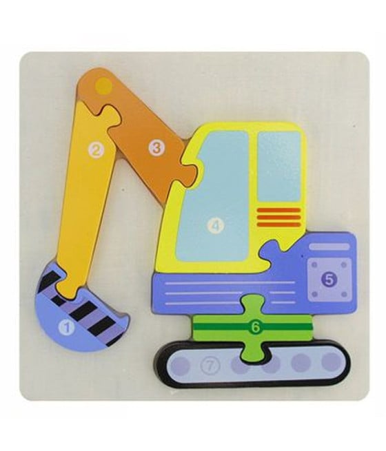 PUZZLE 3D BLOCCO LEGNO FORMA ESCAVATORE COLORATO GIOCO BAMBINI ANIMALI