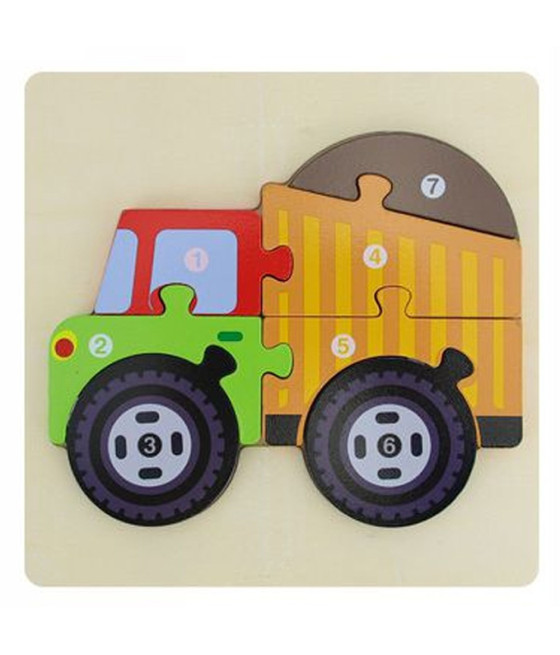 PUZZLE 3D BLOCCHI LEGNO FORMA DI CAMION COLORATO GIOCO BAMBINI ANIMALI