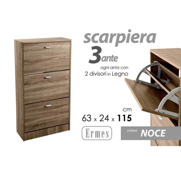SCARPIERA 3 ANTE SALVASPAZIO SLIM PORTA SCARPE NOCE 115X63X24CM 827631