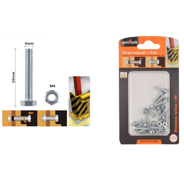 SET 17 PZ VITI PER ESTERNO A TESTA ESAGONALI 4X16MM CON DADI M4 90904