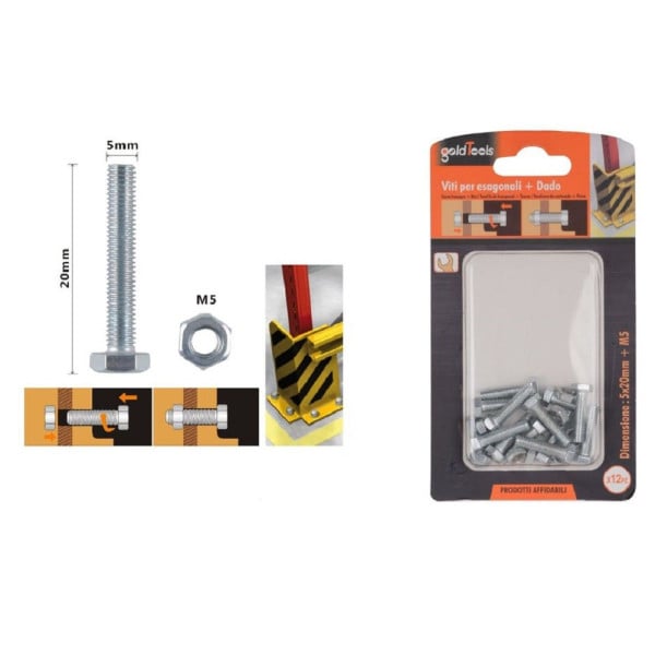 SET 12PZ VITI PER ESTERNO A TESTA ESAGONALI 5 X 20MM CON DADI M5 90910