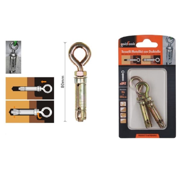 SET 2 TASSELLI METALLICI CON OCCHIELLO BULLONI M6X80MM MINUTERIA 91048