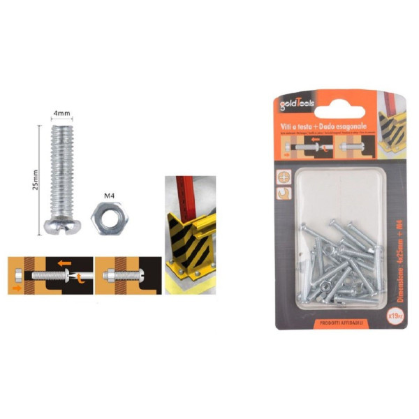 SET 19 PZ VITI TESTA A CROCE TONDA 4X25MM CON DADO ESAGONALE M4 90962