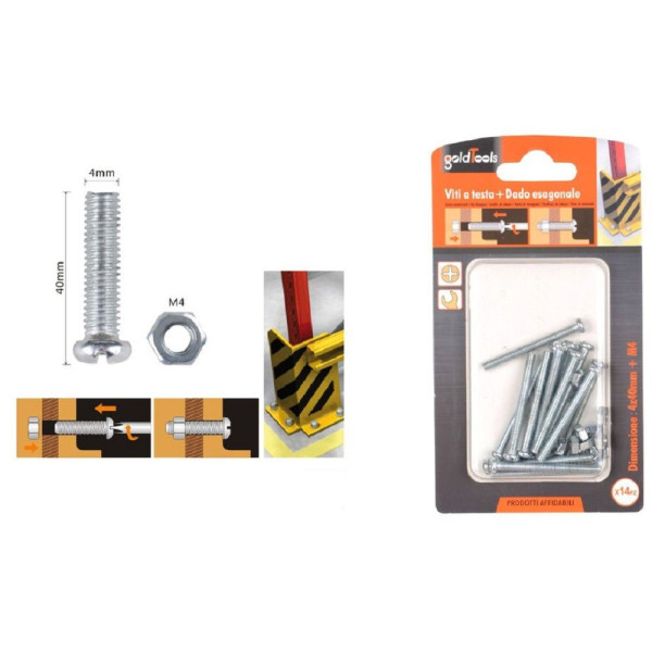 SET 14PZ VITI TESTA A CROCE TONDA 4 X 40MM CON DADO ESAGONALE M4 90964