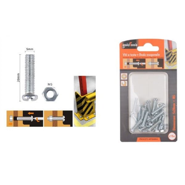 SET 15 PZ VITI TESTA A CROCE TONDA 5X20 MM CON DADO ESAGONALE M5 90968