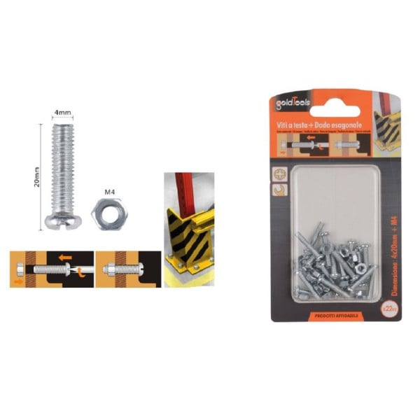 SET 22 PZ VITI TESTA A CROCE TONDA 4X20 MM CON DADO ESAGONALE M4 90961