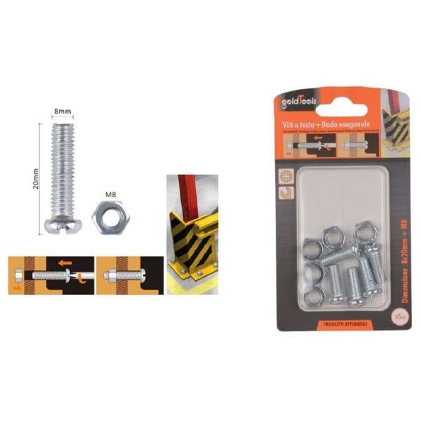 SET 5 PZ VITI TESTA A CROCE TONDA 8X20 MM CON DADO ESAGONALE M8 90983