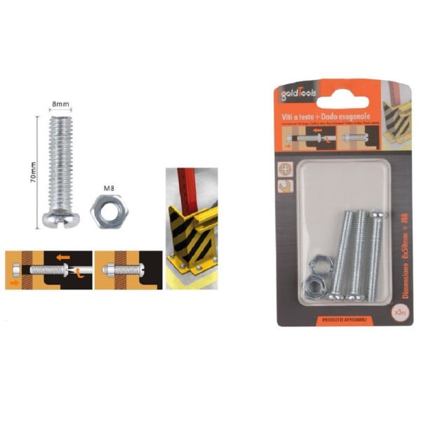 SET 3 PZ VITI TESTA A CROCE TONDA 8 X 50MM CON DADO ESAGONALE M8 90987