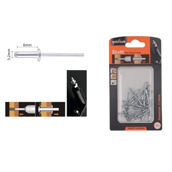 SET 29PZ RIVETTI 3.2X6MM ACCESORI BRICOLAGE FERRAMENTA FAI DA TE 90814
