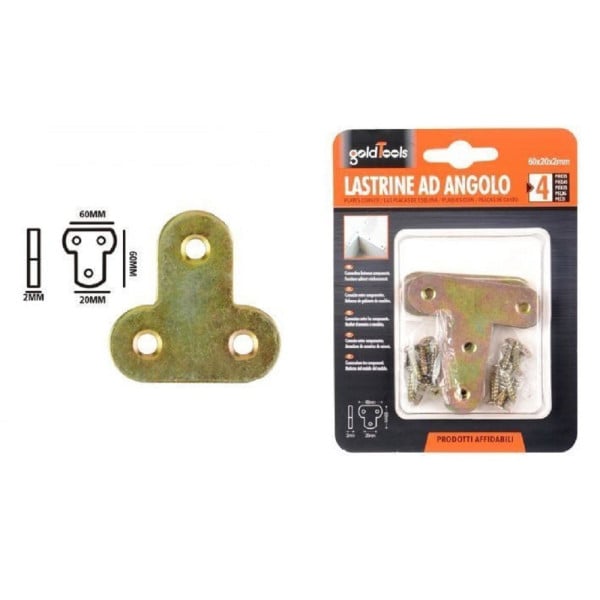 SET 4PZ LASTRINE AD ANGOLO FORMA T 60X20X2MM CON VITI PER MOBILI 91224