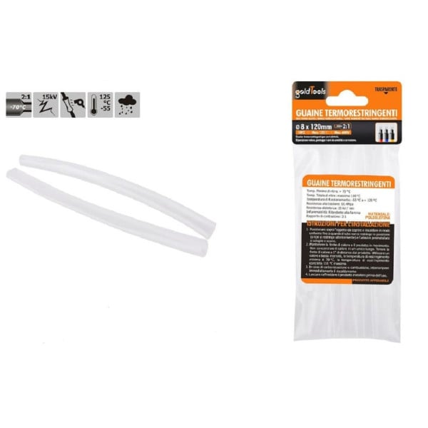 10PZ GUAINE TERMORESTRINGENTI TERMORETRATTILI TRASPARENTI 8X120MM CAVI