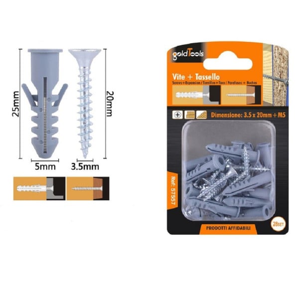 SET 28 VITI VITE CROCE 3.5X20MM + TASSELLI CON ALETTE M5 FISCHER 57557