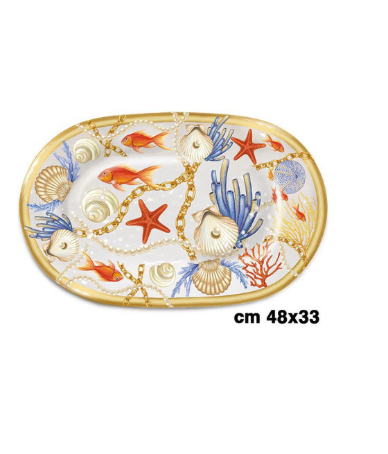 VASSOIETTO RETTANGOLARE CON CONCHIGLIE CORALLI STILE MARINO SVUOTATASCHE 25x16CM