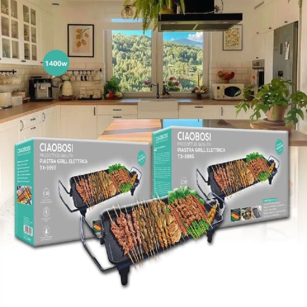 PIASTRA GRIGLIA ELETTRICA 1400W CUCINA CON 2 PIASTRE DI COTTURA TX9995