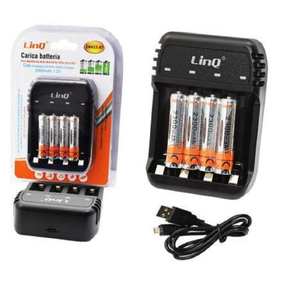 CARICA BATTERIE PILE STILO MINISTILO AA AAA + 4 PILE MINISTILO 2300MAH