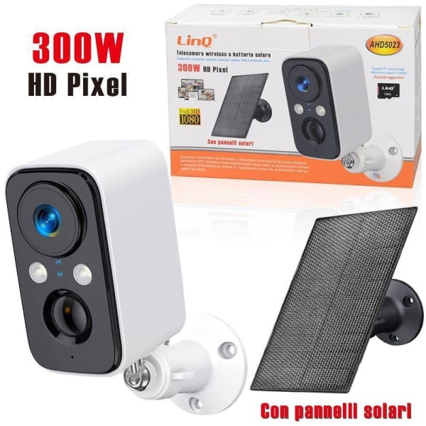 TELECAMERA WIRELESS RICARICABILE SOLARE 300W HD PIXELS AHD5023 ESTERNO