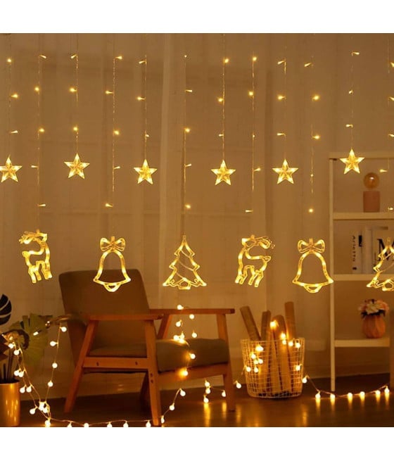 LUCI TENDE LED 12LAMPADE CAMPANE ALBERI NATALE A BATTERIA BIANCO CALDO