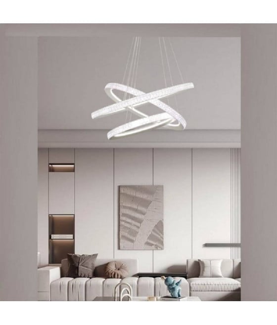 LAMPADARIO LED 132W BIANCA 3 ANELLI CRISTALLI LUCE 6500K 3000K 4000K LP-33B