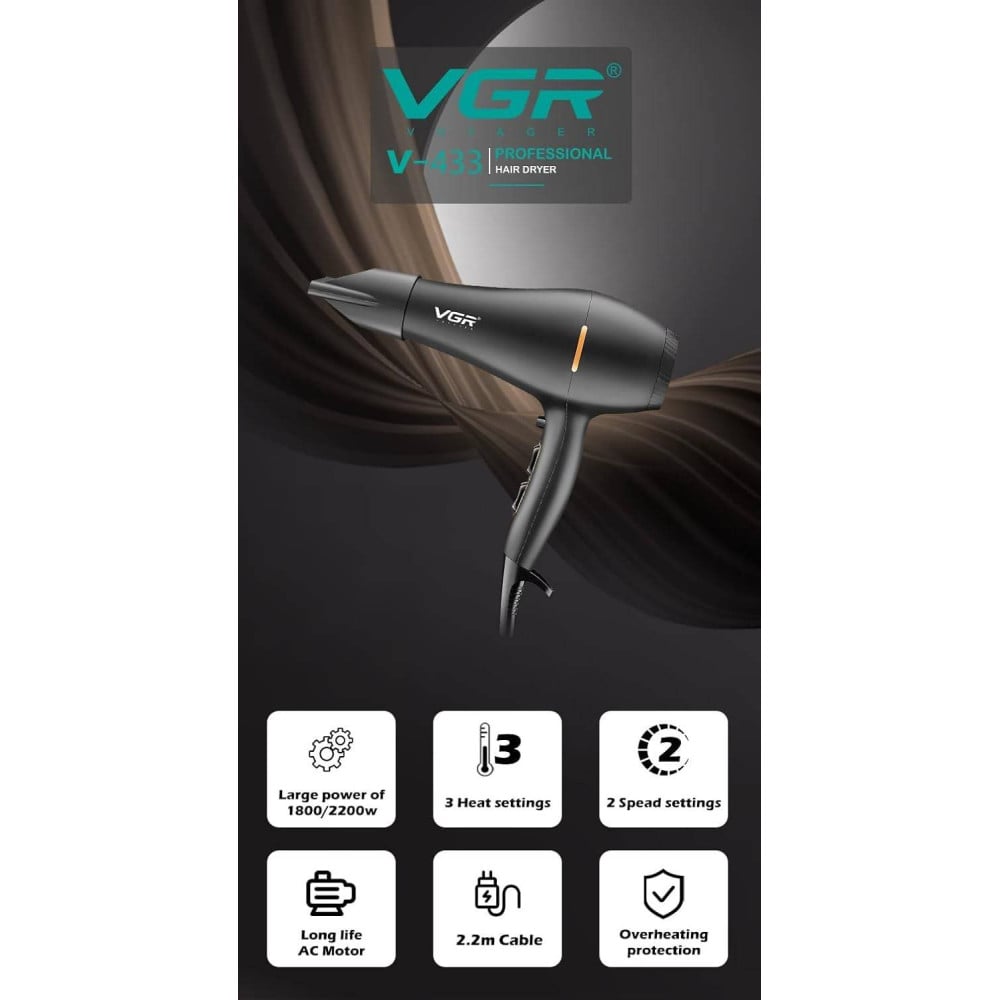 Asciugacapelli Professionale VGR V-433 – Hair Dryer Parrucchiere 2200W