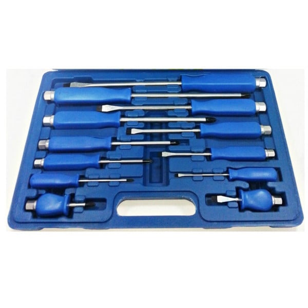 SET CACCIAVITI 12 PZ. CROMO VANADIO CALAMITATI IN VALIGETTA DI PLASTICA