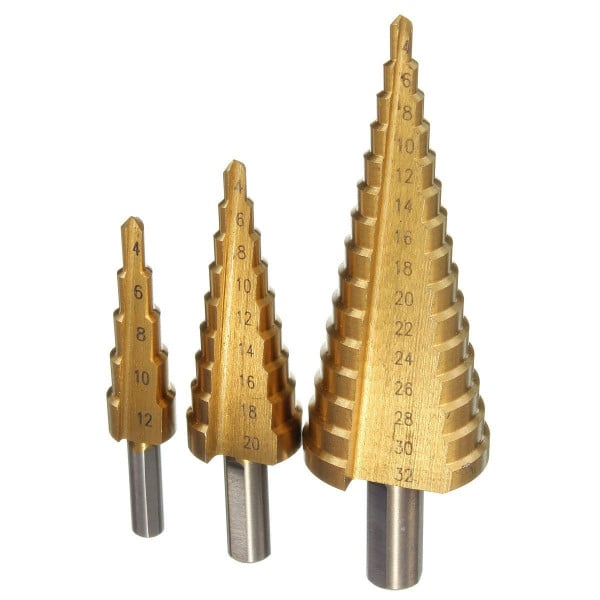 KIT SET FRESA A GRADINI SCALINI CONICA HSS 4-32 4-20 4-12 MM ALLARGAFORI PUNTA